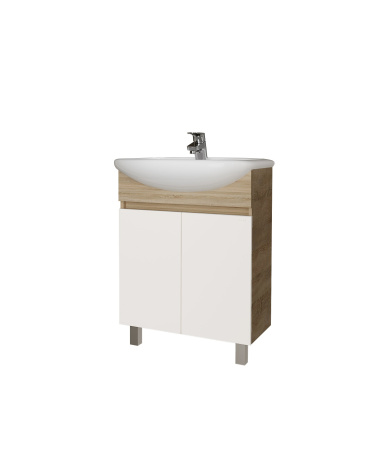 Тумба под раковину в ванной напольная Grossman ПОЛО-60 см, дуб сонома/белая